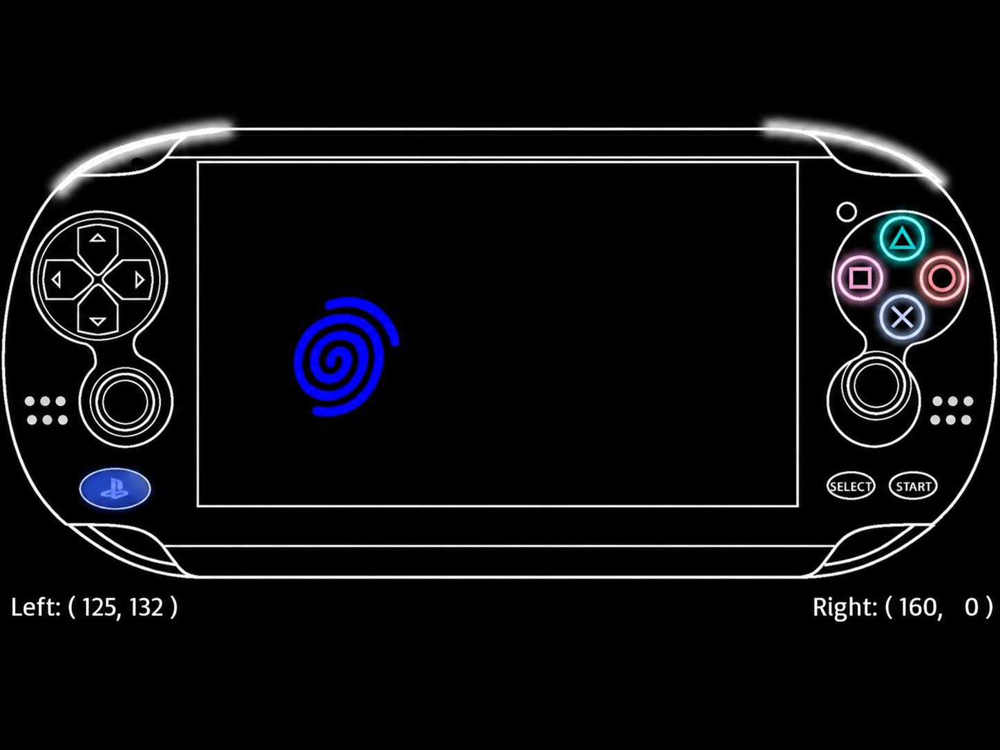 Schermata di collaudo dei controlli della PS Vita Serie 1000